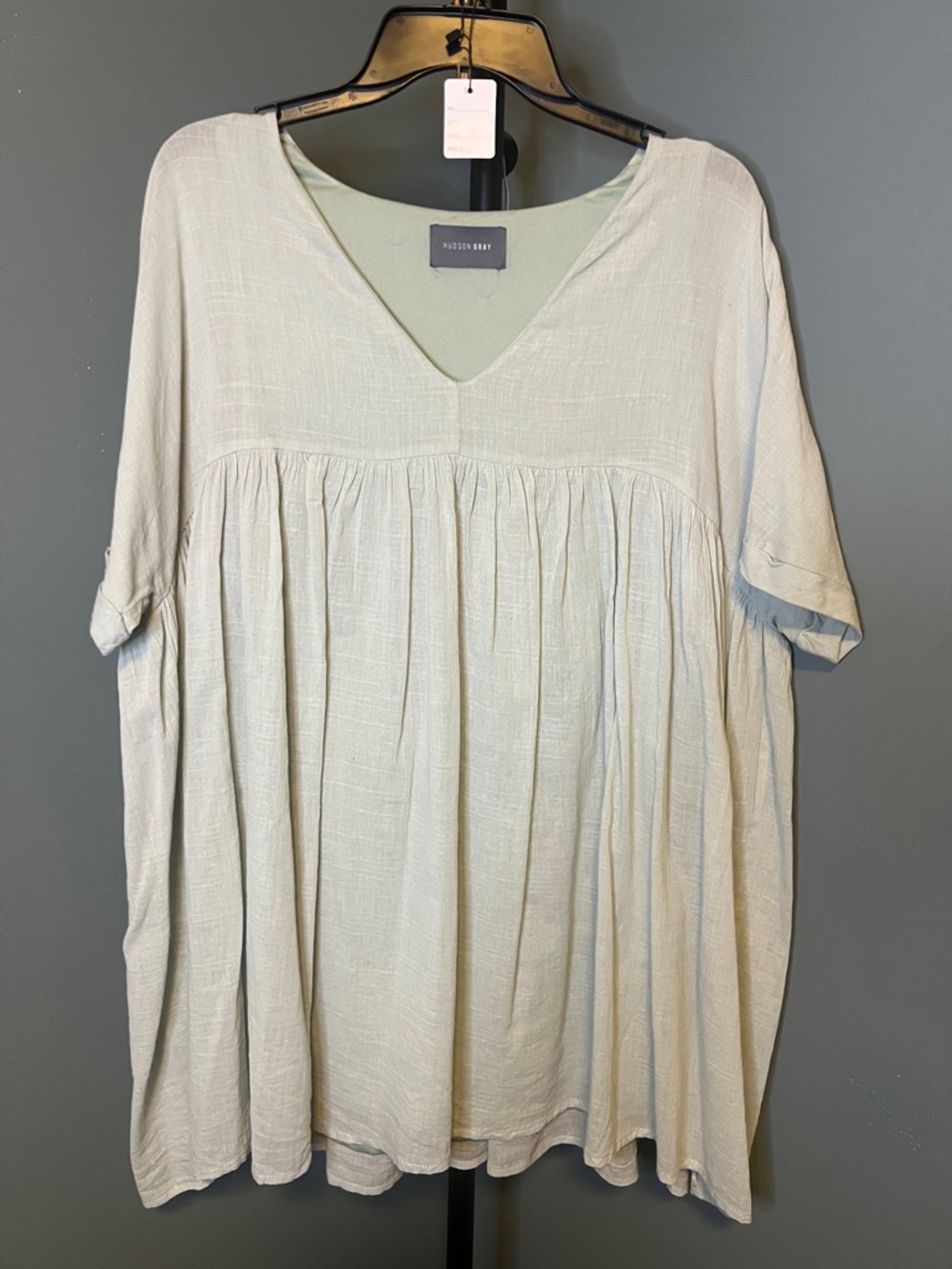 Sage V-Neck Babydoll Mini Dress by Hudson Gray
